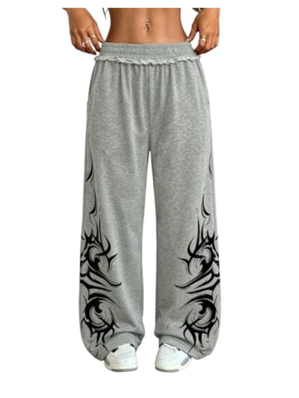 Wide Leg Sweatpants Y2K Graffiti High Rise Pull On Stretch Lounge Gym